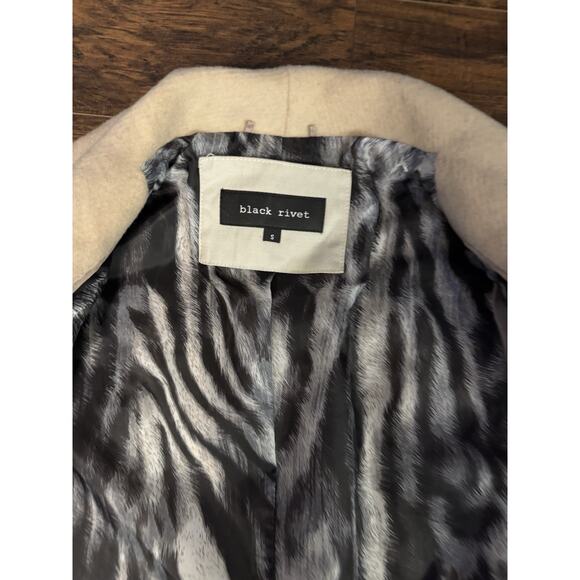 Black Rivet Cream Wool Blend Pea Coat Size S Belted Feminine Chic - Picture 11 of 15